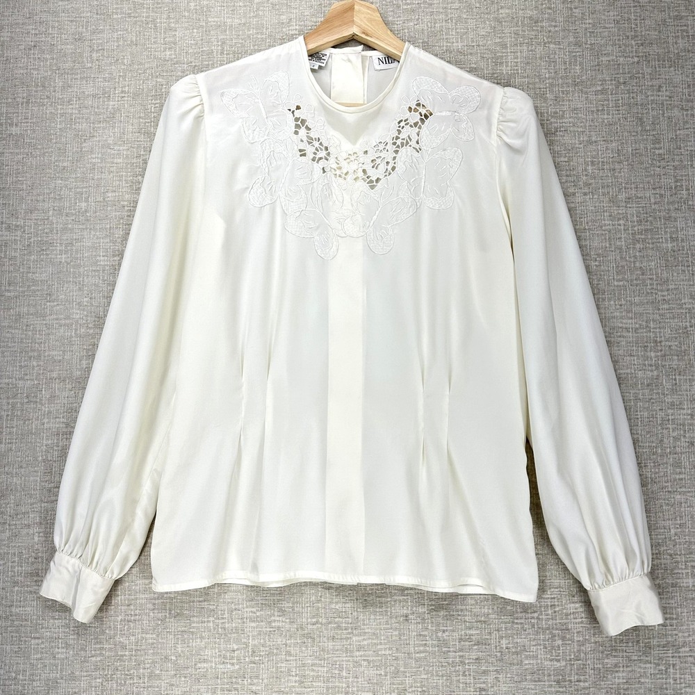 Nilani Blouse Womens 4 White Butterfly Embroidered Lace Cutout Long Sleeve Top